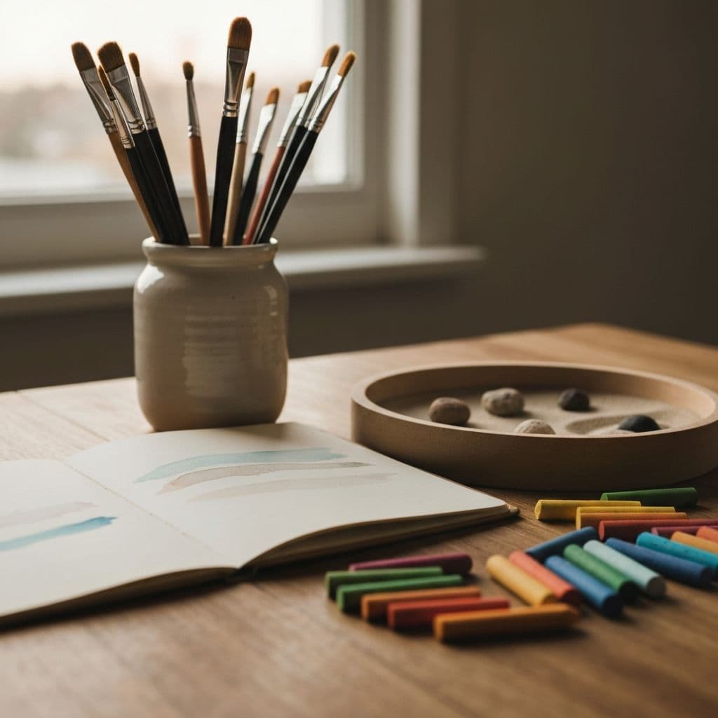 Art supplies and creative space for expressive arts therapy